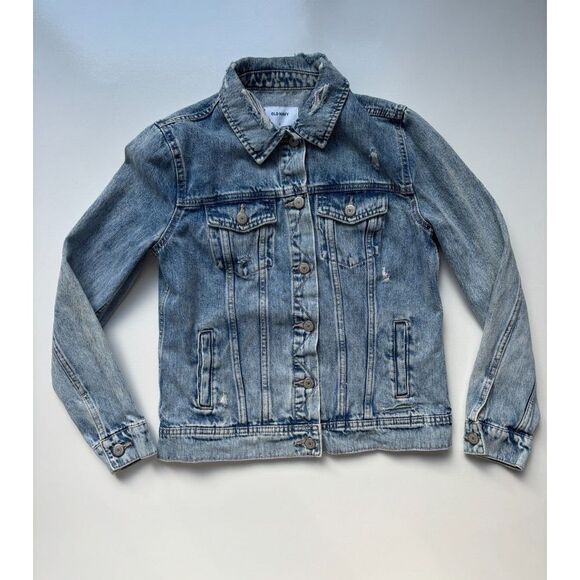 Old Navy Women's Lightwash Denim Long Sleeve Distressed Jean Jacket Size Small - Picture 1 of 3
